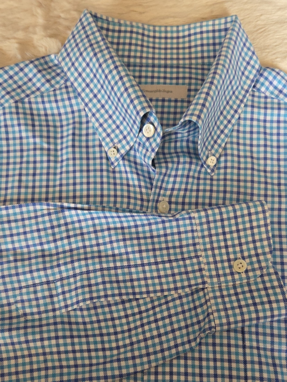 Ermenegildo Zegna Men's Plaid Dress Shirt XXL Blue/Teal